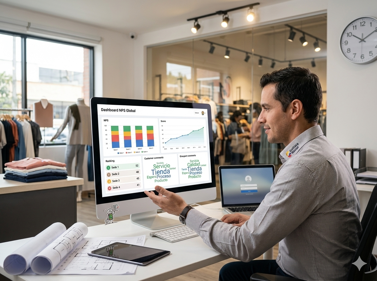 Gerente viendo dashboard de NPS