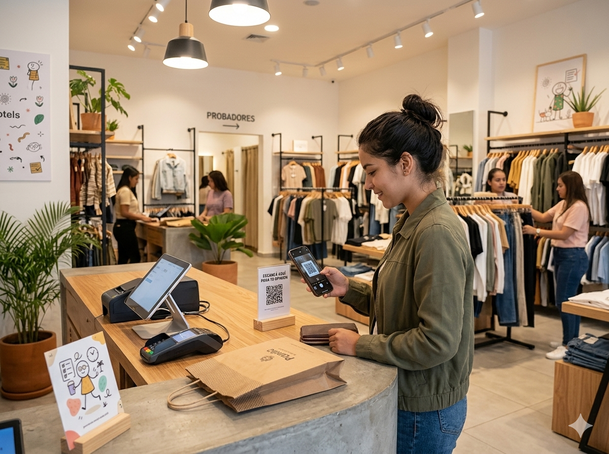 Cliente escaneando QR en tienda