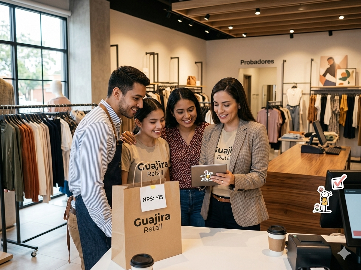 Equipo de tienda celebrando resultado
